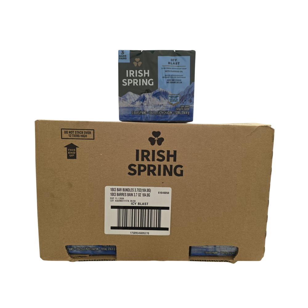 Jabón Irish Spring (Icy Blast), 18 paquetes de 3 unidades, 3,7 oz (104,8 g)